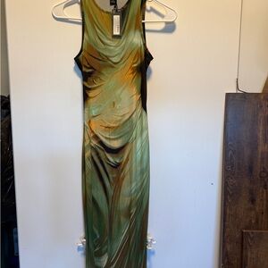 PrettyLittleThing Green and Orange Midi Dress